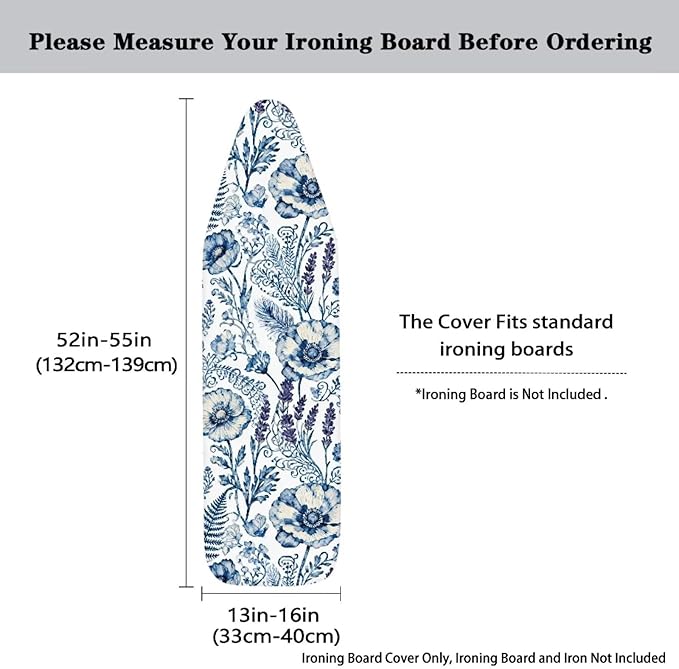 Blue Floral Print Ironing Board Cover Heavy Duty Thick Padding Iron Board - Image 5