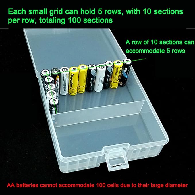 Fielect 100 x AA Battery Storage Case Holder Organizer Box Transparent - Image 3
