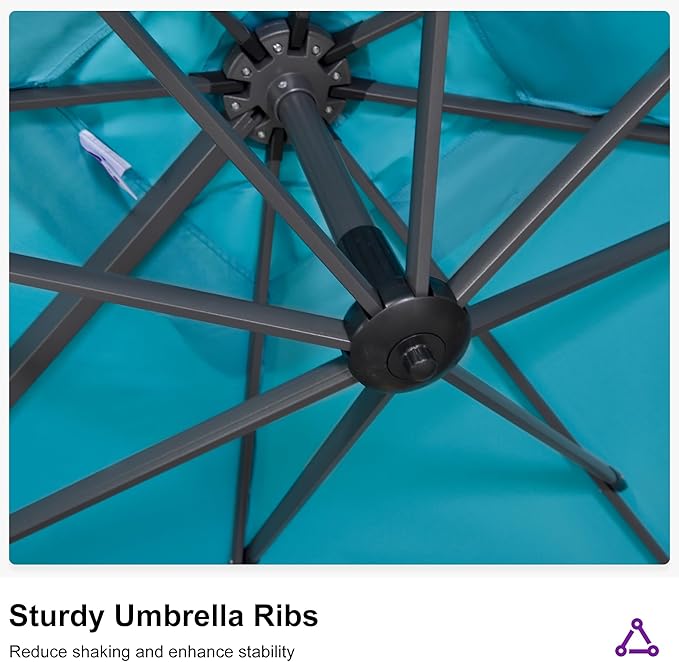 PURPLE LEAF 11.5' X 11.5' Telescopic Patio Umbrella with Base Included Lifting Cantilever Offset Square Large Umbrella for Pool Outdoor Patio Deck Garden Turquiose - Image 8