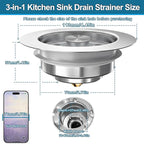 3-in-1 Kitchen Sink Drain Strainer Stopper, Upgraded Stainless Steel Sink Plug - Image 7