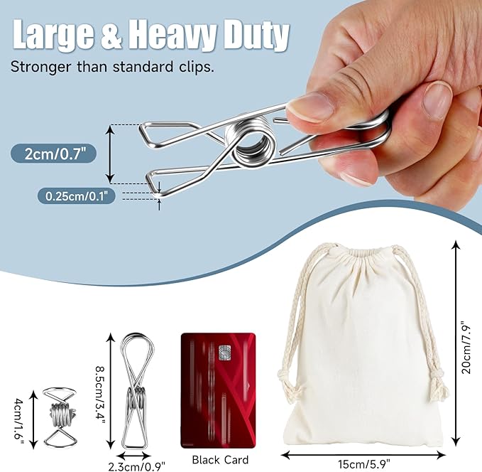 Large Metal Clothes Pins Heavy Duty, 3.4” Stainless Steel Wire Clothespins - Image 2