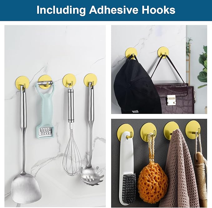 Razor Holder for Shower + Adhesive Wall Hooks, Premium 304 Stainless Steel - Image 3