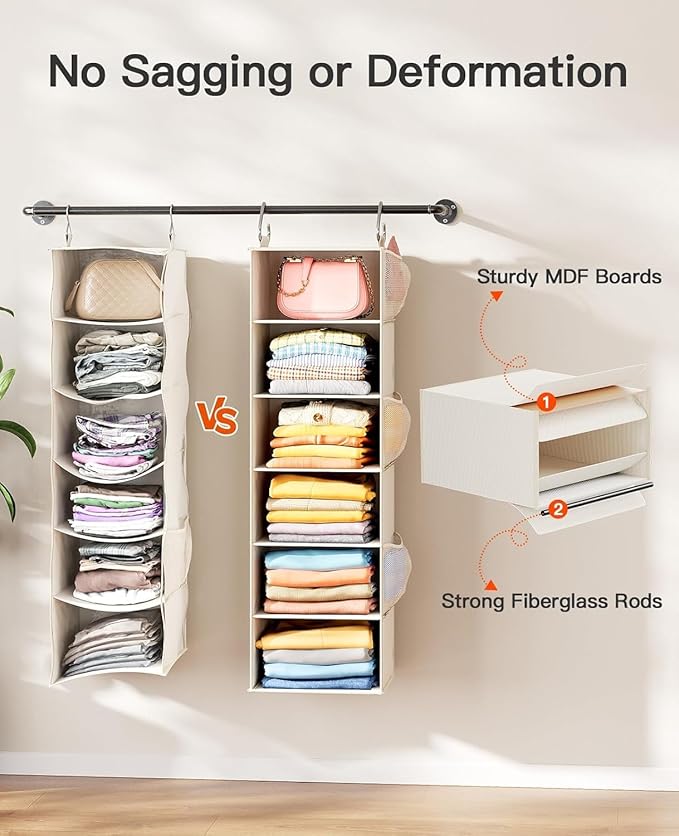 Pipishell Hanging Closet Organizer 6-Shelf, Hanging Shelves - Image 4