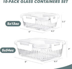 KOMUEE 10 Packs Glass Food Storage Containers Set, Glass Meal Prep Containers - Image 2