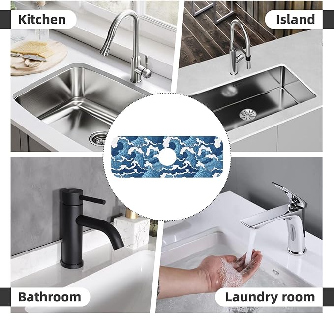 The Great Wave Off Kanagawa Japanese Blue White Kitchen Sink Splash Guard - Image 7