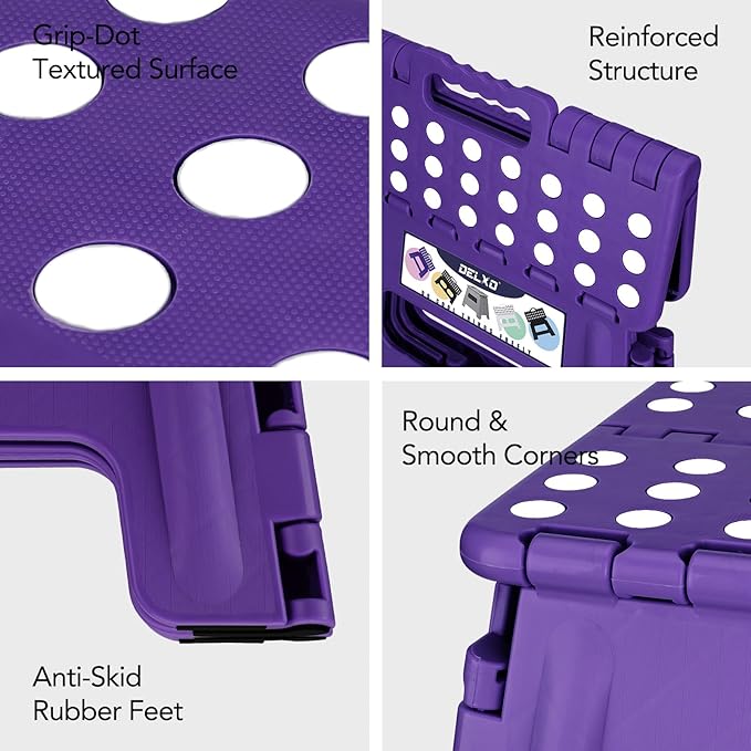 Delxo Folding Step Stool, 13 inch Non-Slip Foldable Stools Up to 300 LBS, Step Stool with Handle, Lightweight for Kitchen, Bathroom, Bedroom, Garden, Purple, 1PC - Image 8
