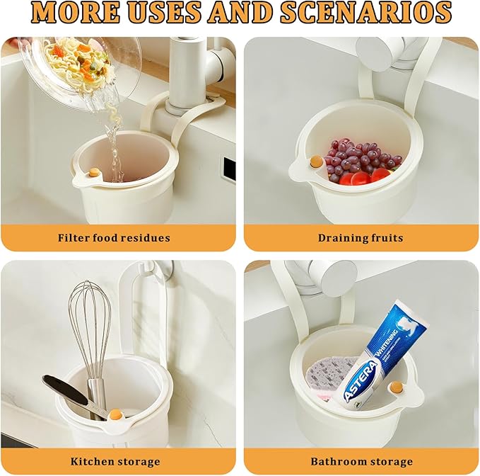 Sink Strainer Basket with One-Touch Drain Mesh, Snap-On Strap & Detachable - Image 6