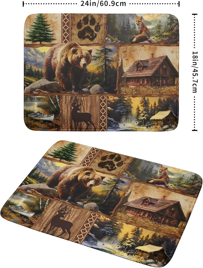 Bear Deer Fox Dish Drying Mat Rustic Cabin Lodge Dish Drainer Mats 18x24 Inch - Image 2