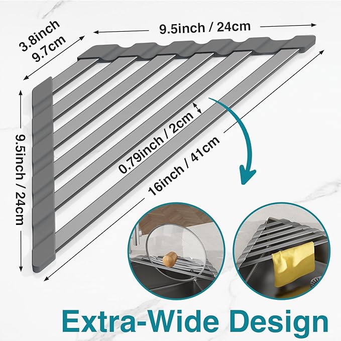 Corner Sink Drying Rack, Heat Resistant Roll Up Mat - Image 6