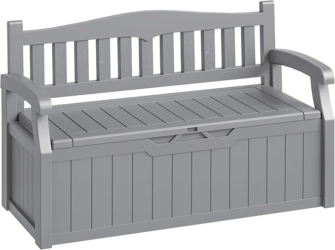 80-Gallon Outdoor Storage Bench, Waterproof Deck Box with Lockable Lid & Armrests for Patio, Garden, Pool, Gray by Acurax