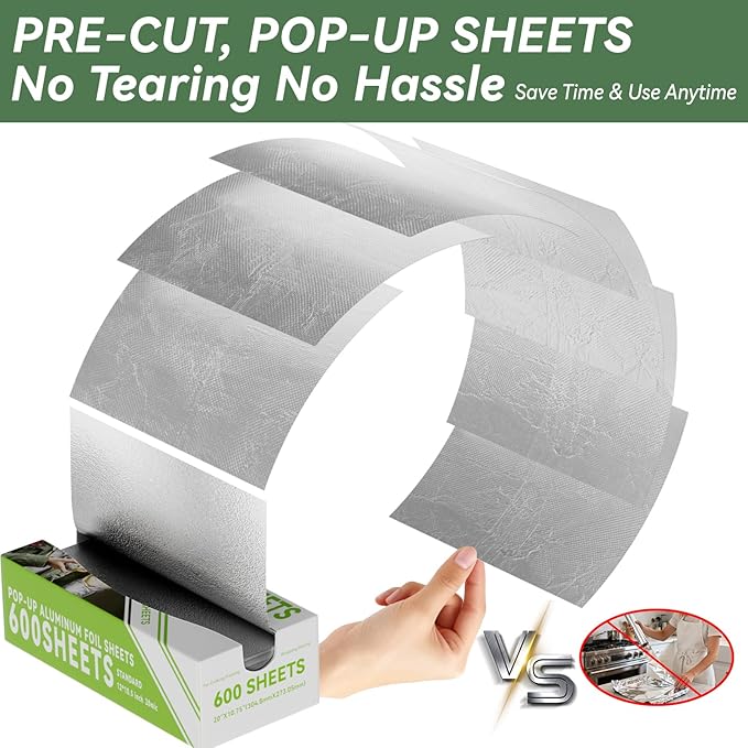 600 Count Pre-Cut Aluminum Foil Sheets, Disposable Foil Sheets - Image 2