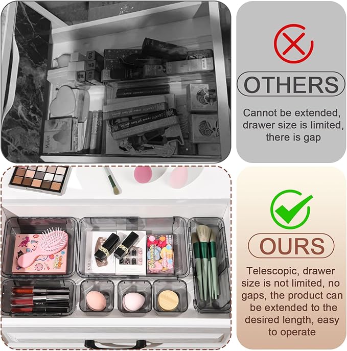 14 Pcs Clear Drawer Organizer, Adjustable Drawer Storage Box, 3-Size Desk - Image 4
