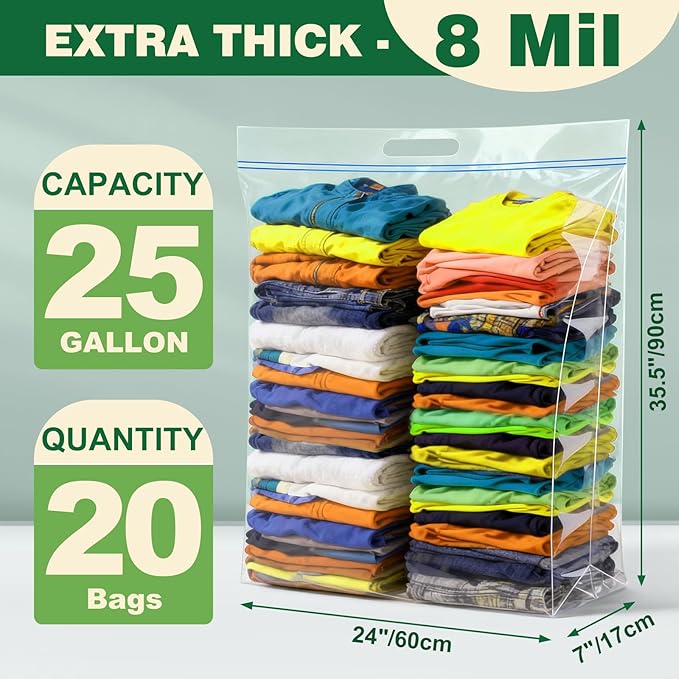 20 PACK 25 Gallon Extra Large Storage Bags, 35.5"x 24"x 7" Resealable Clear - Image 2
