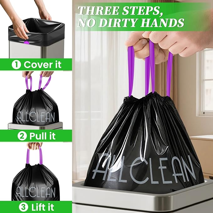 Trash Bags 15 Gallon Tall Kitchen Drawstring Garbage Bags, Fit 13-15 Gal Bins - Image 3