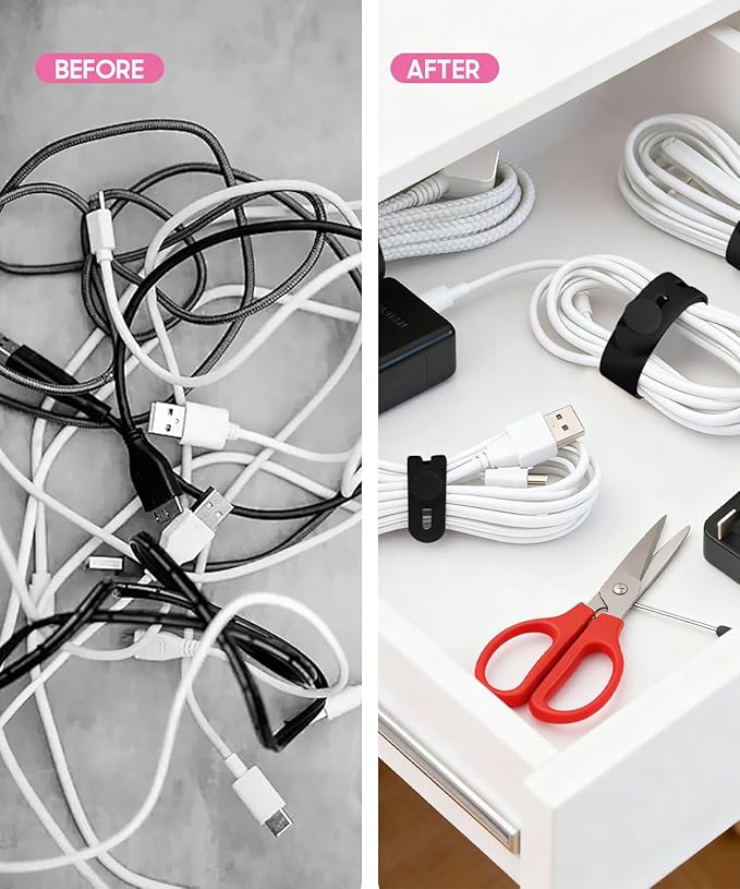 25Pack Silicone Cable Ties, Reusable Cord Organizer - Image 7