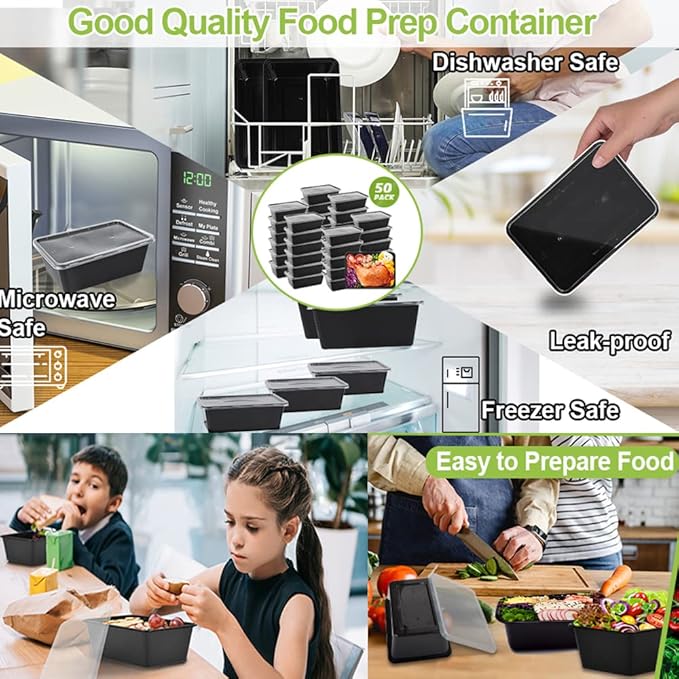 50-Pack Meal Prep Containers, 26 OZ Microwavable Reusable Food Containers - Image 6