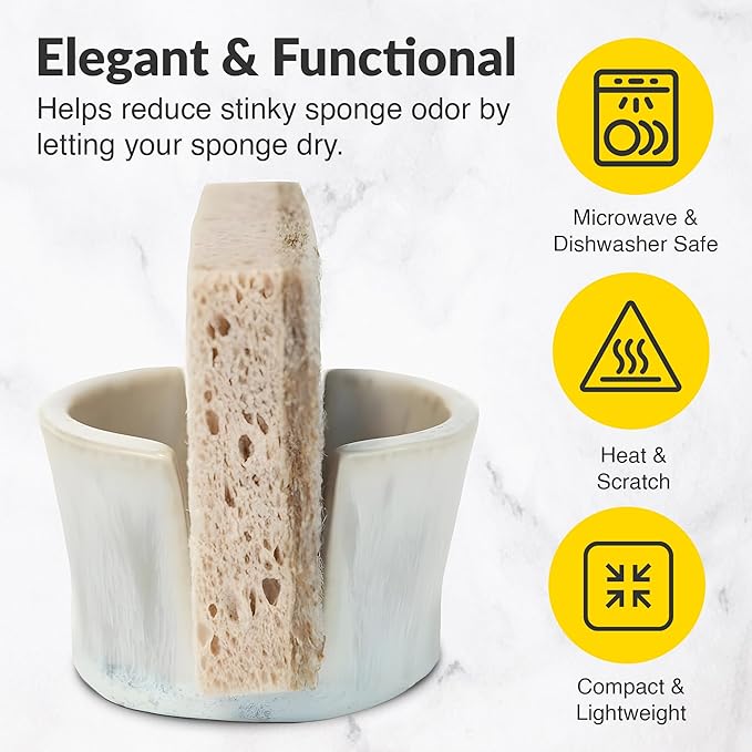 Elevated Lifestyle Ceramic Sponge Holder – Sink Caddy Organizer, Decorative - Image 2