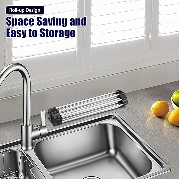 Roll Up Dish Drying Rack, Expandable Over The Sink Dish Drainer, Stainless - Image 4
