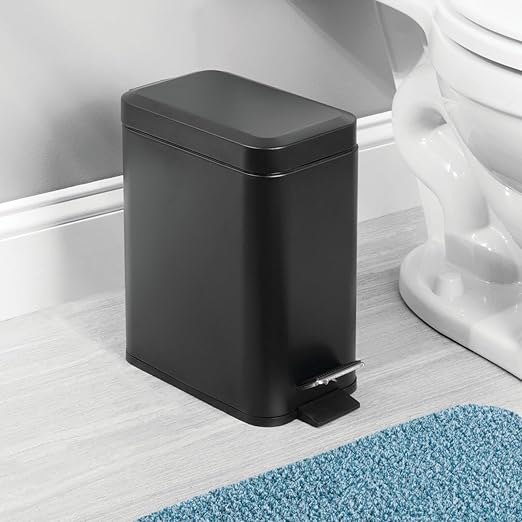 mDesign Metal Freestanding Slim Toilet Bowl Brush and Holder + Rectangle Narrow - Image 6