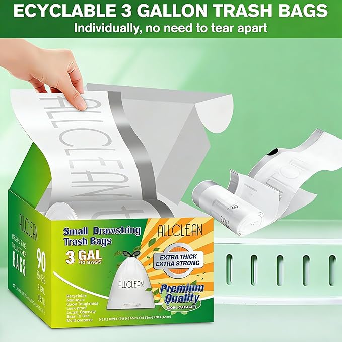 Trash Bags 3 Gallon Small Kitchen Drawstring Bathroom Garbage Bags, Fit 3 Gal - Image 3