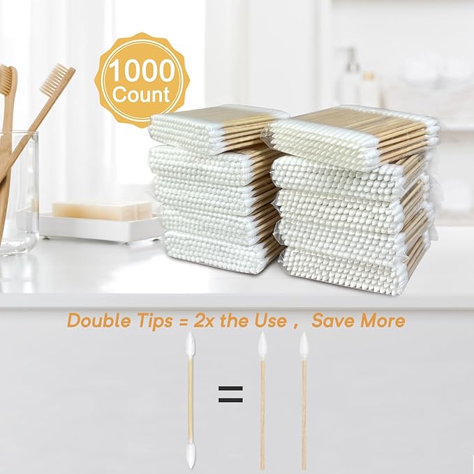 Bamboo Cotton Swabs 1000 Counts in Storage Box, Organic Cotton Buds - Image 3