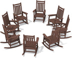 SERWALL HDPE Outdoor Rocking Chair Set of 8, Patio Rocking Chairs for Adults, All Weather Outdoor Rockers for Lawn, Brown by SERWALL