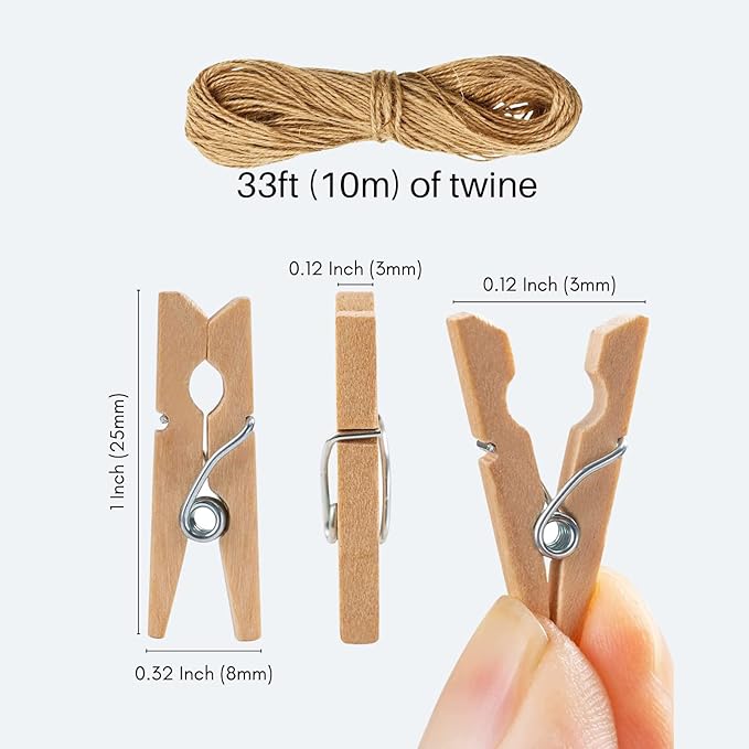 Mini Clothes Pins for Photo, Small Clothespins 200 pcs 1" Natural Wooden - Image 4
