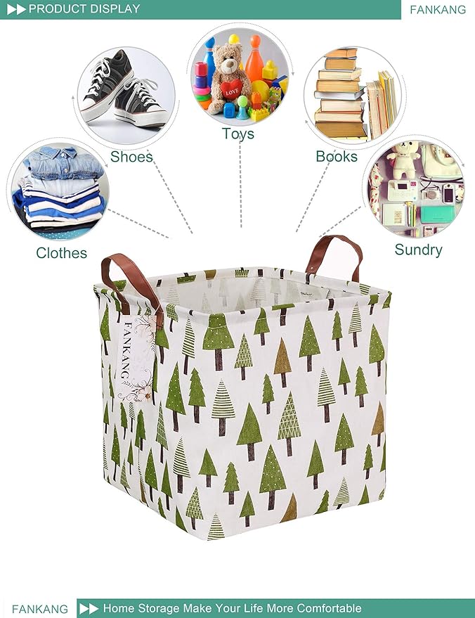 FANKANG Square Nursery Hamper Storage Bins Canvas Laundry Basket Foldable - Image 4