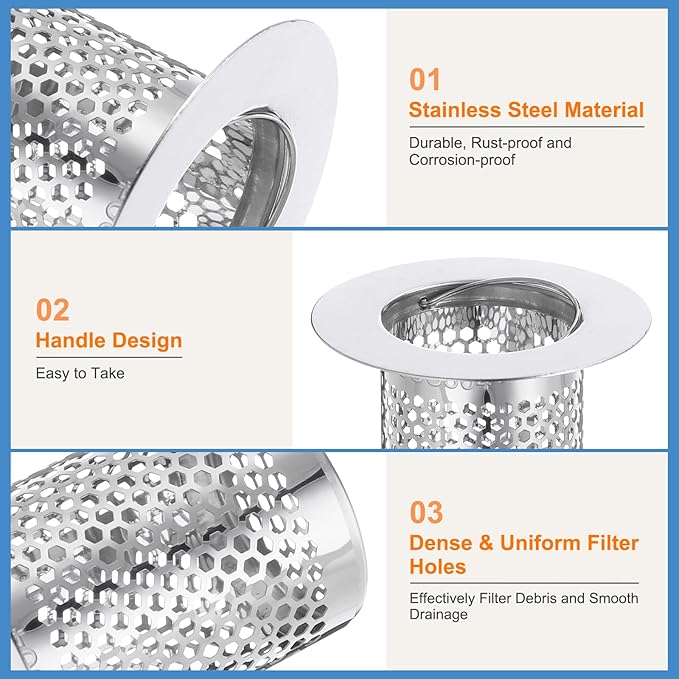 uxcell 3 Pack Shower Drain Strainer, 3.1" x 2.5" Stainless Steel Floor Drain - Image 3