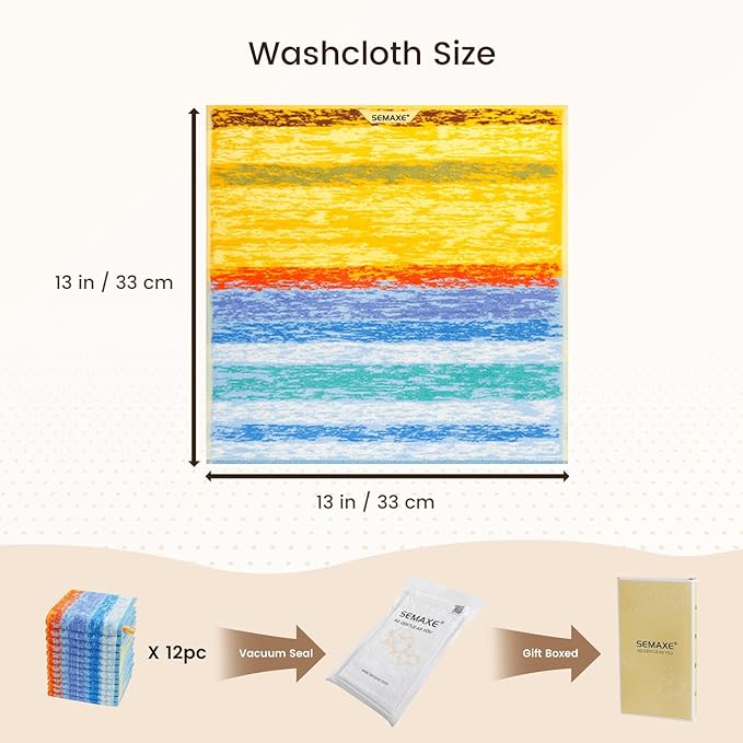 SEMAXE 100% Cotton Washcloths 12-Pack, 13 × 13 Inch Soft Luxury Face Towels – - Image 2