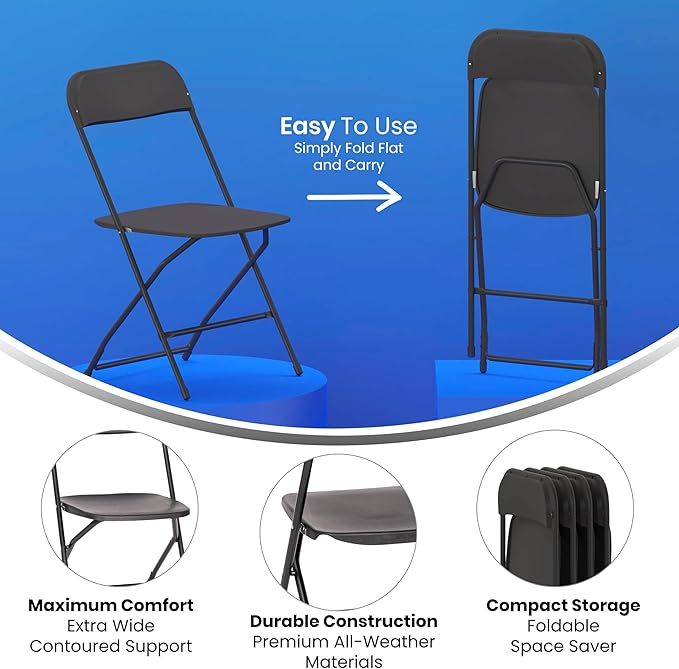Flash Furniture Hercules Series Big & Tall Stackable Plastic Folding Chairs, Extra Wide Commercial Event Seats, Set of 4, Black - Image 8
