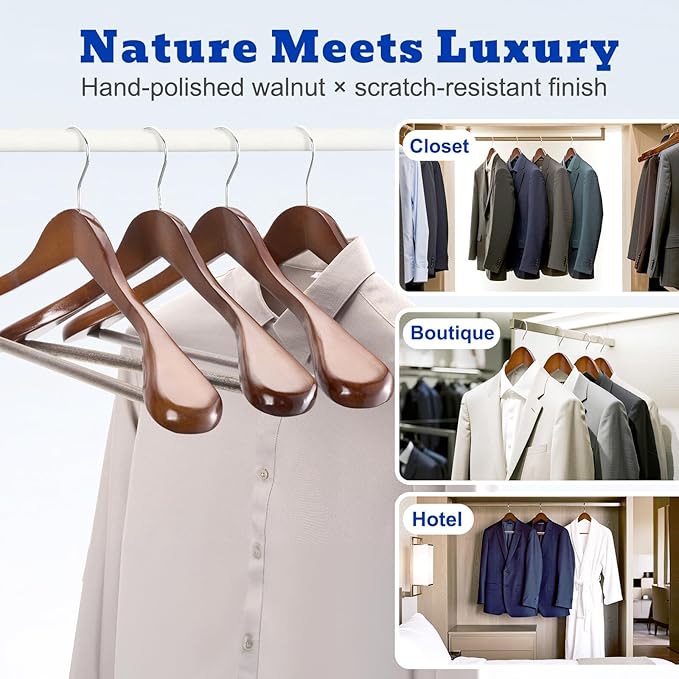 HOUSE DAY Wide Shoulder Wooden Hangers 12 Pack, Wood Suit Hangers - Image 7