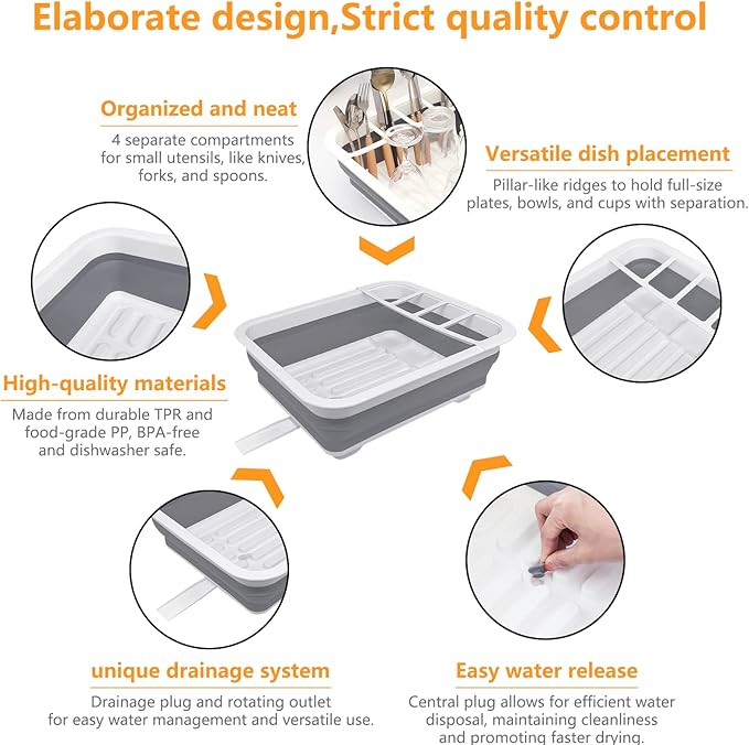 Foldable Dish Drying Rack with Drain Plug and Swivel Spout - Image 3