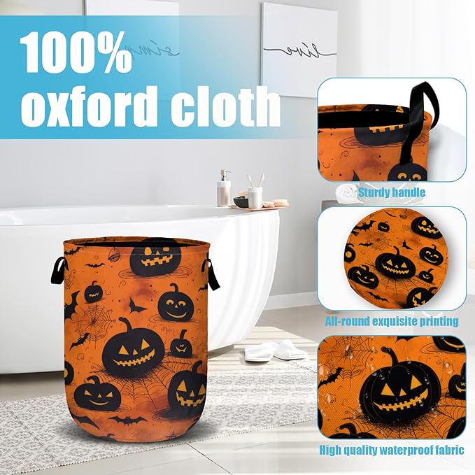 Spooky Pumpkin Laundry Basket, Halloween Laundry Hamper Collapsible Oxford Cloth - Image 4