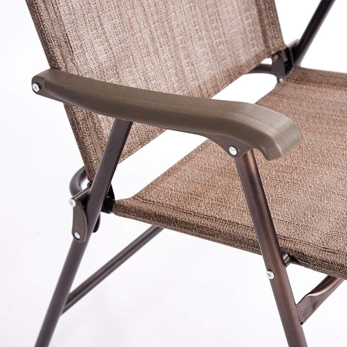 Giantex Set of 2 Patio Folding Chairs, Outdoor Patio Dining Chairs w/Armrest, Sling Back, Metal Frame, Outside Use for Lawn Camping Garden Pool Beach Yard Lounge, No Assembly, Brown - Image 9