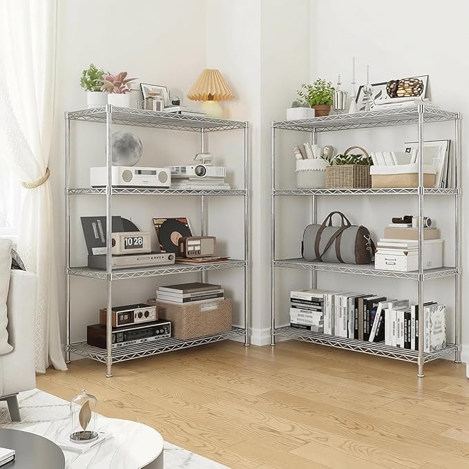 Xcity Storage Shelves, 4 Tier Heavy Duty Metal Shelving Unit with Wheels, 1600 LBS Capacity Adjustable Steel Wire Shelf Organizer for Pantry, Kitchen, Garage, 18" D x 36" W x 60" H, Chrome - Image 6