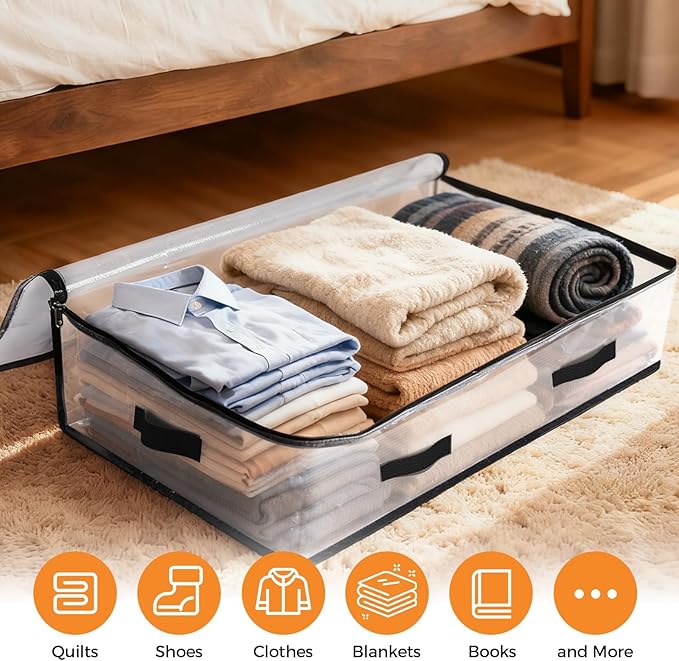 6 Pack Under Bed Storage Bags, 75L Foldable Clear Storage Containers - Image 4