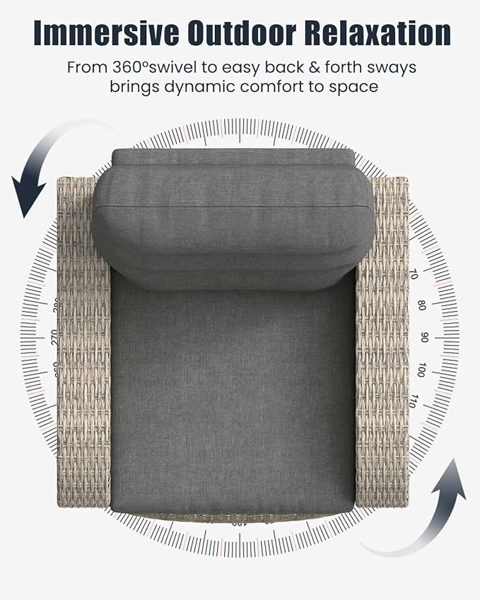 Outdoor Swivel Recliner Chair Set of 2, All-Weather Wicker Reclining Patio Chair with Adjustable Backrest and Footrest - Image 7