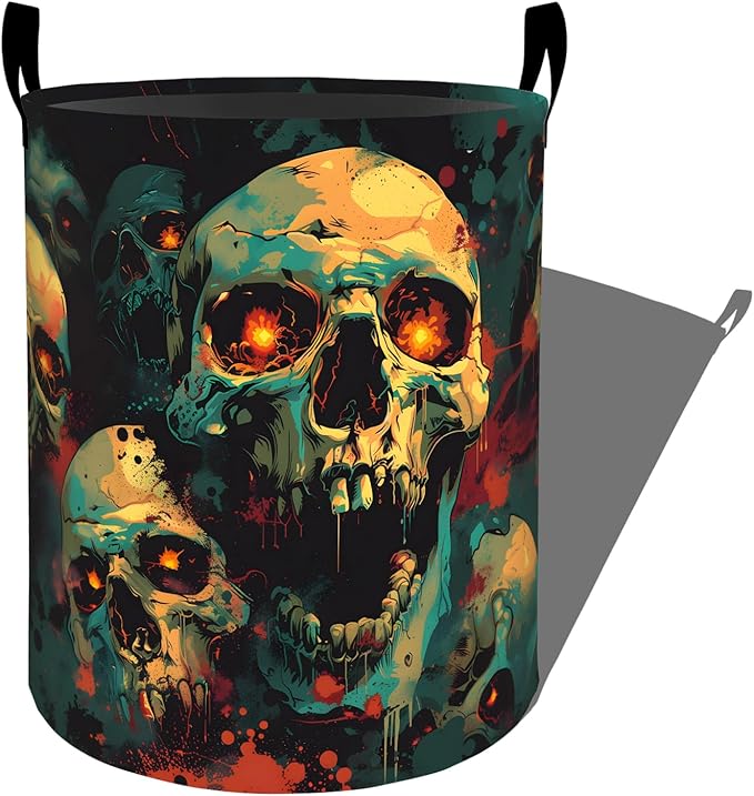 Fiery Skull with Glowing Eyes Laundry Basket with Handles, 19.7"x15.7" Clothes by Ti+Caldi