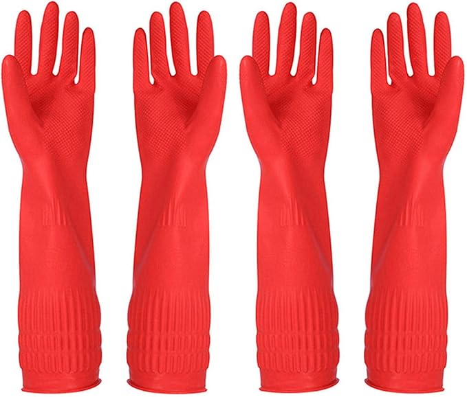 Rubber Cleaning Gloves Kitchen Dishwashing Glove 2-Pairs And Cleaning Cloth by YSLON