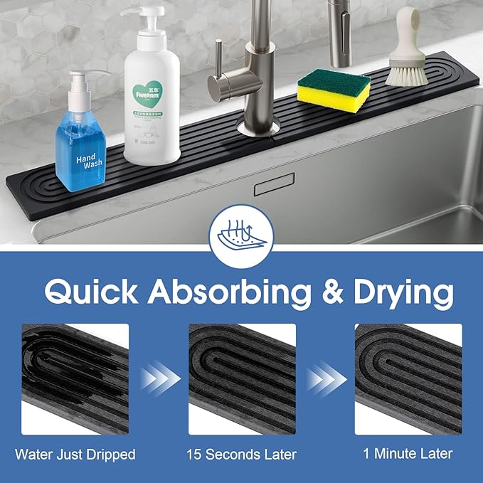 Stone Faucet Mat for Kitchen Sink, Large Fast Drying Stone Faucet Mat for - Image 5