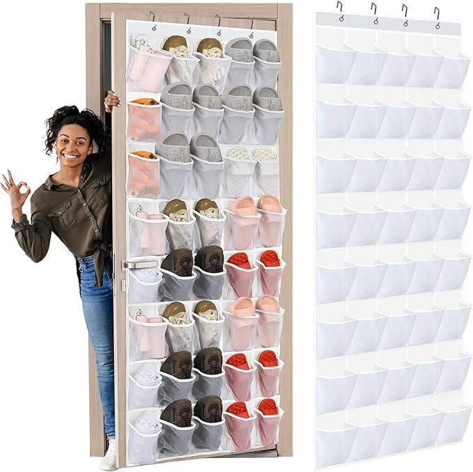 Windyun 40 Over the Door Shoe Organizer Large Breathable Mesh Pocket Clear - Image 7