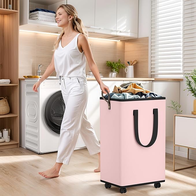 Laundry Basket with Wheels, Collapsible Laundry Baskets, Laundry Hamper with - Image 3