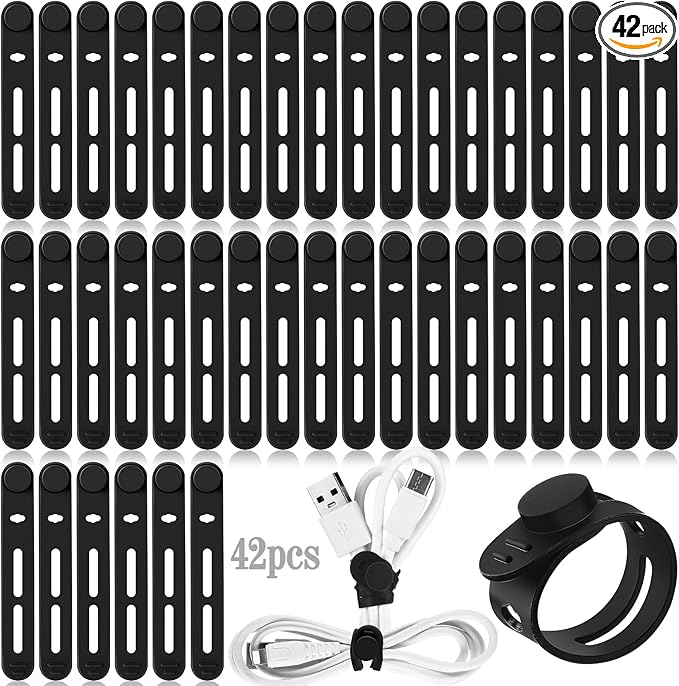 42 Pcs Silicone Cable Ties Reusable Cord Straps Multipurpose Elastic Cable by Tellegloww