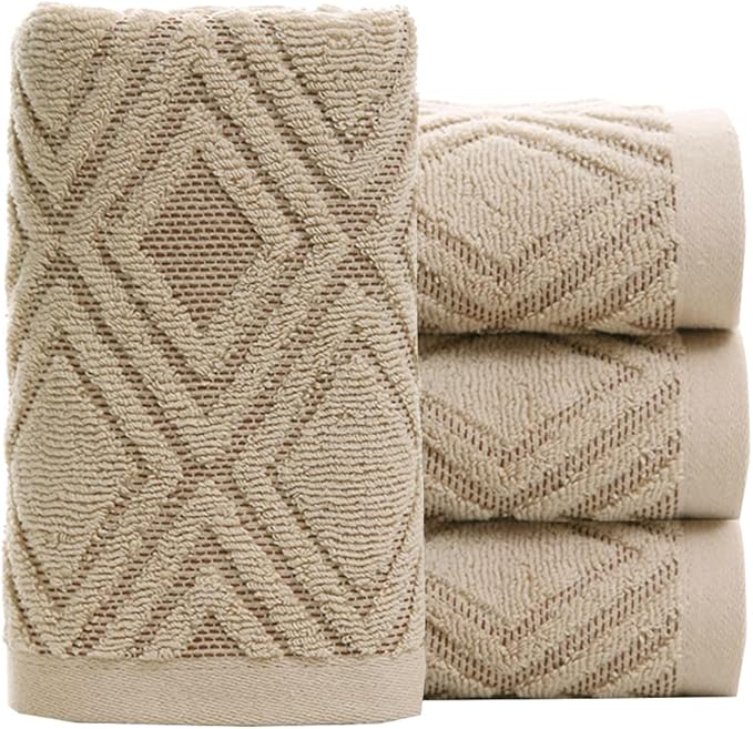 Pidada Hand Towels Set of 4 Diamond Pattern 100% Cotton Absorbent Soft by Pidada
