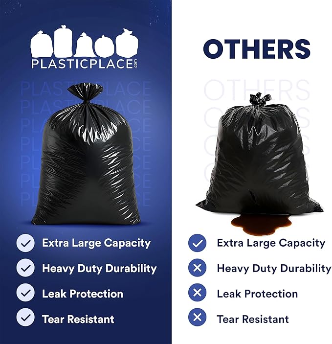 Plasticplace 64-65 Gallon Black Trash Bags, Heavy Duty Toter Can Liners - Image 6