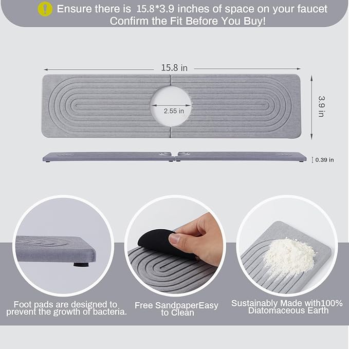 Stone Faucet Mat for Kitchen Sink，Super Absorbent Diatomite Fast Drying Stone - Image 2