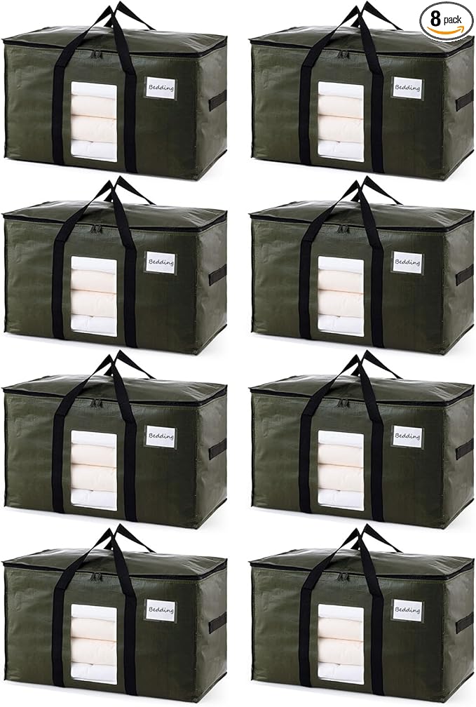 TAILI 8 Pack Green Extra Large Storage Bags, Heavy Duty Totes by TAILI