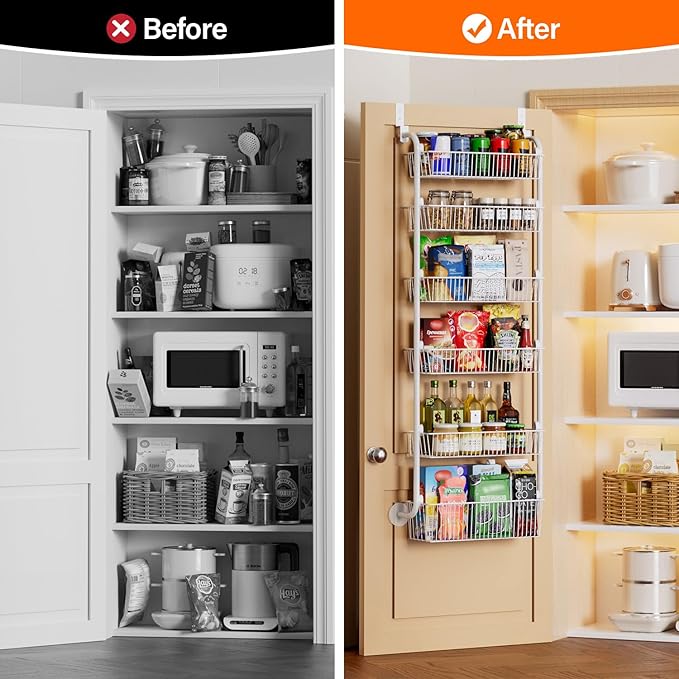 Delamu Large Over the Door Pantry Organizer, 6-Tier Metal Pantry Door - Image 5
