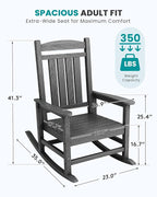 SERWALL Outdoor Rocking Chair Set of 2, HDPE Patio Rocking Chair, All-Weather Porch Rocker for Balcony, Yard, Dark Gray - Image 3